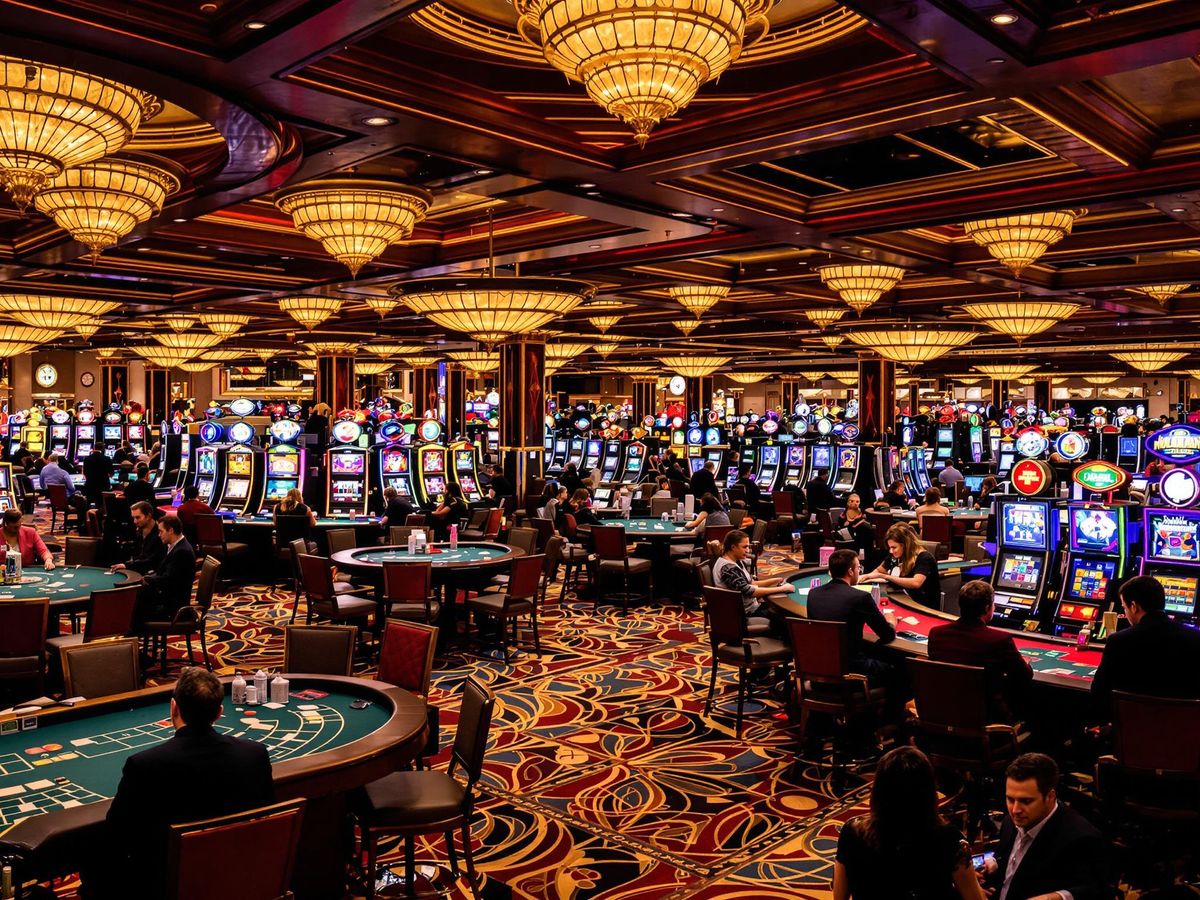 Colorful gaming tables and slot machines in Holland Casino.