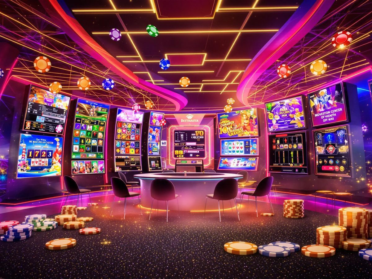 Vibrant casino chips and digital gaming screens.